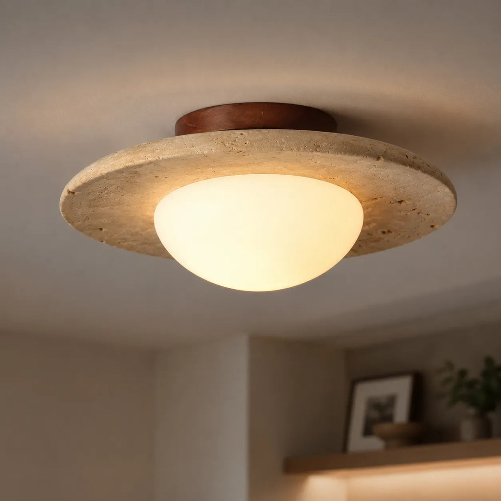 Lumen Wabi-Sabi Travertine & Glass Ceiling Light