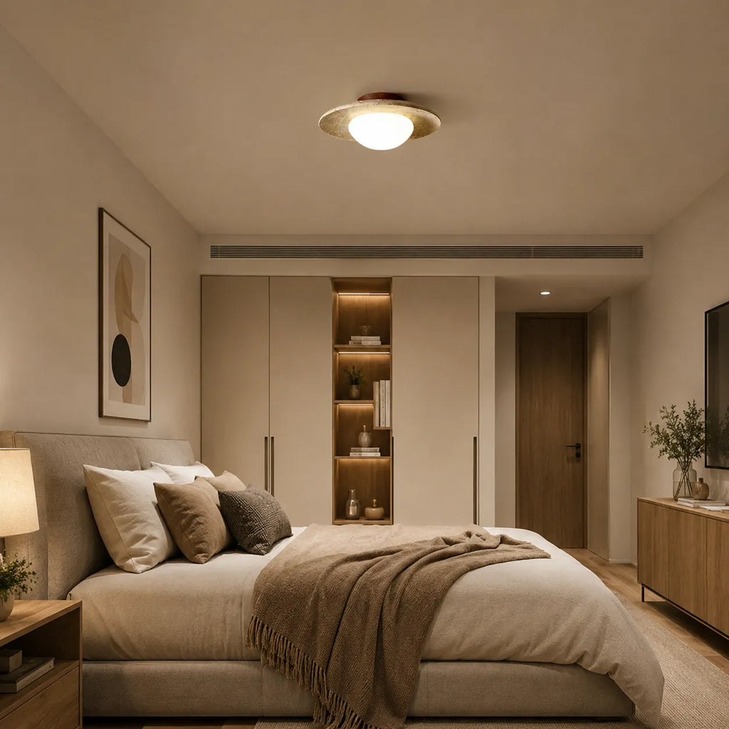 Lumen Wabi-Sabi Travertine & Glass Ceiling Light