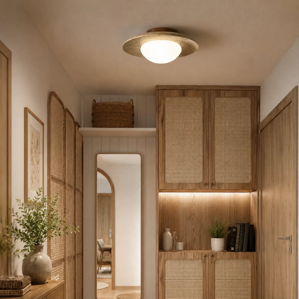 Lumen Wabi-Sabi Travertine & Glass Ceiling Light
