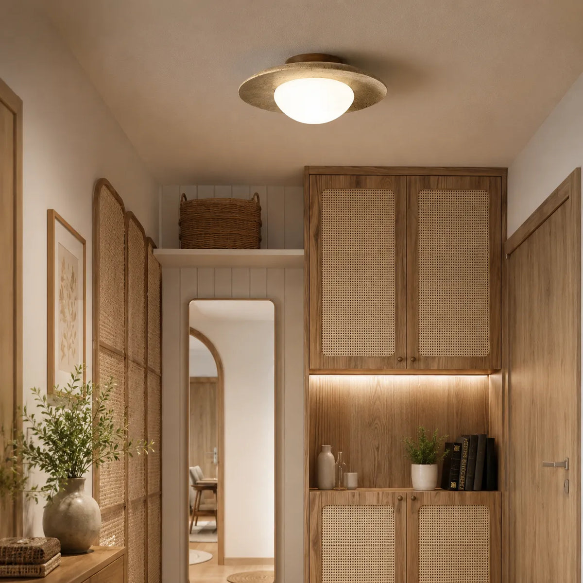 Lumen Wabi-Sabi Travertine & Glass Ceiling Light