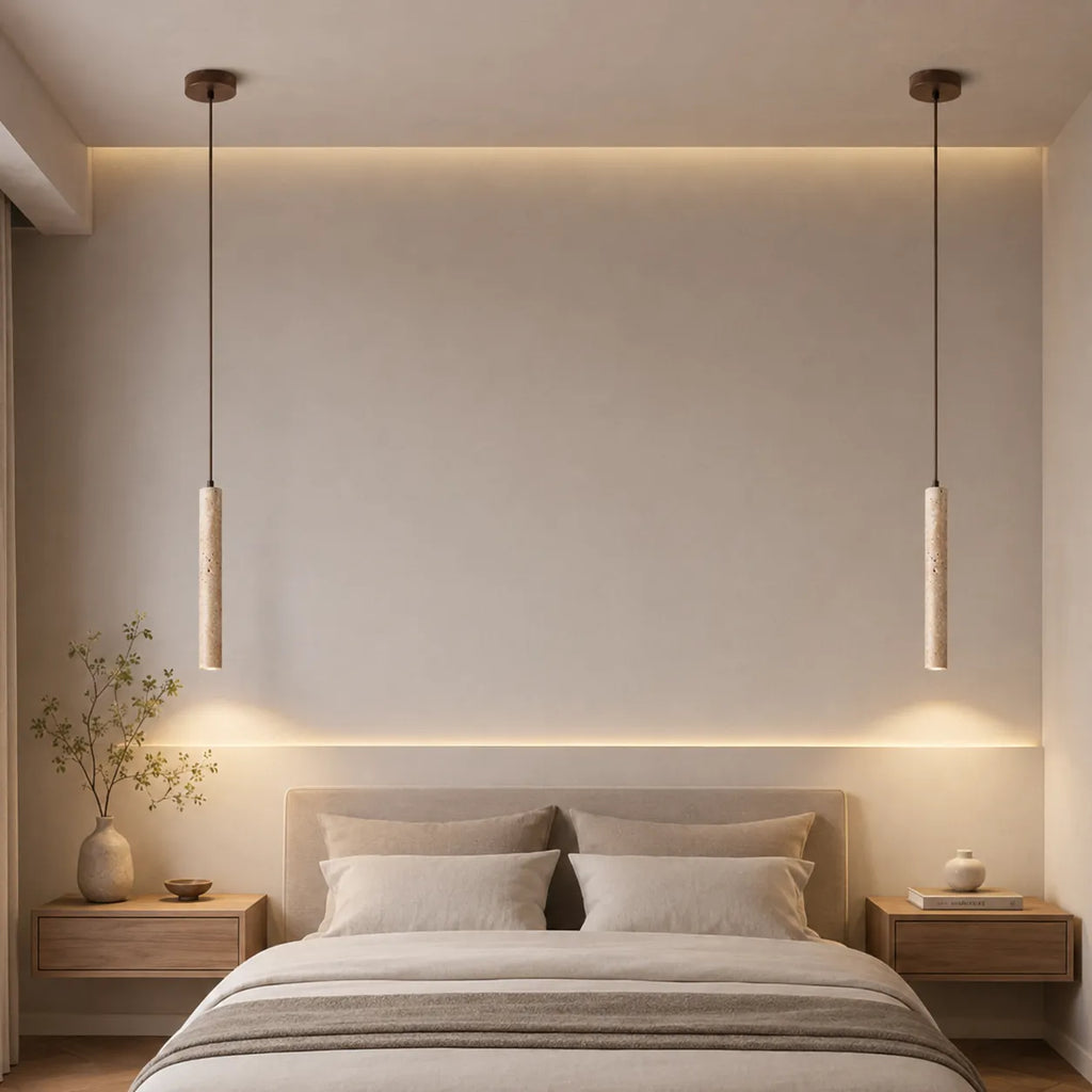 Ariis Minimalist Travertine Linear LED Pendant Light