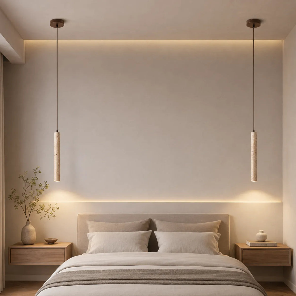 Ariis Minimalist Travertine Linear LED Pendant Light