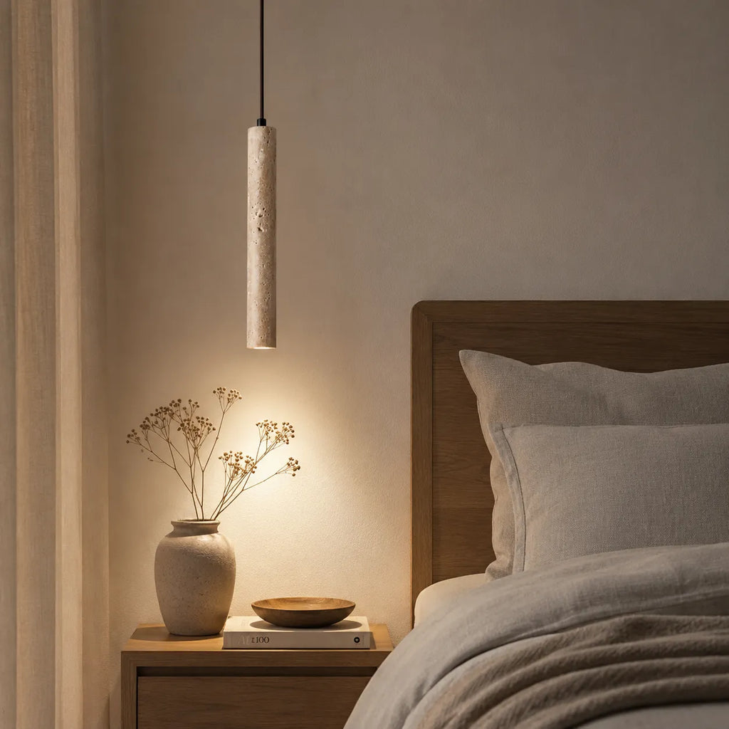 Ariis Minimalist Travertine Linear LED Pendant Light