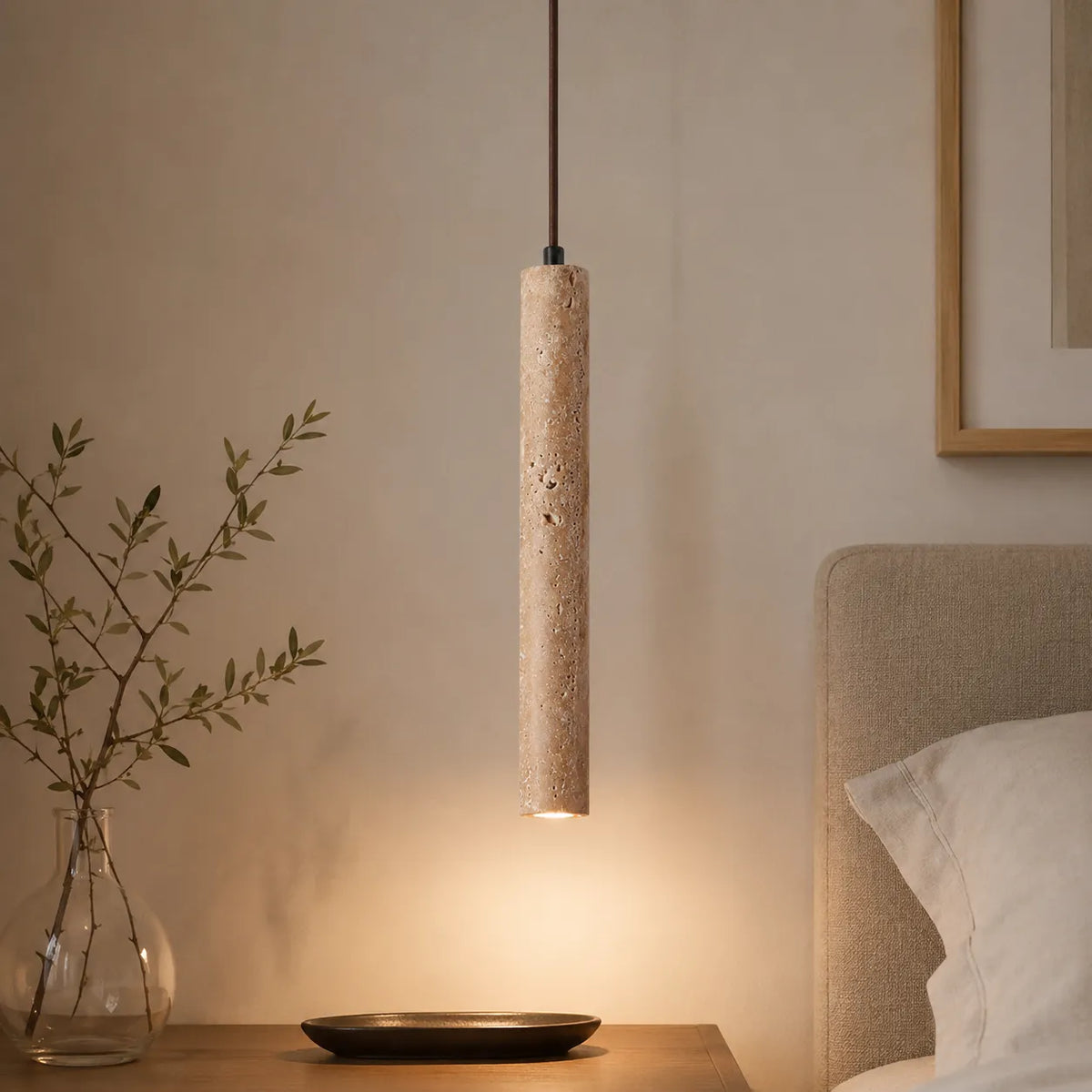 Ariis Minimalist Travertine Linear LED Pendant Light