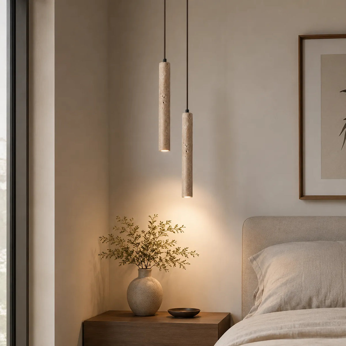 Ariis Minimalist Travertine Linear LED Pendant Light
