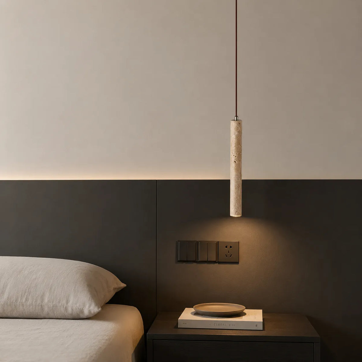Ariis Minimalist Travertine Linear LED Pendant Light