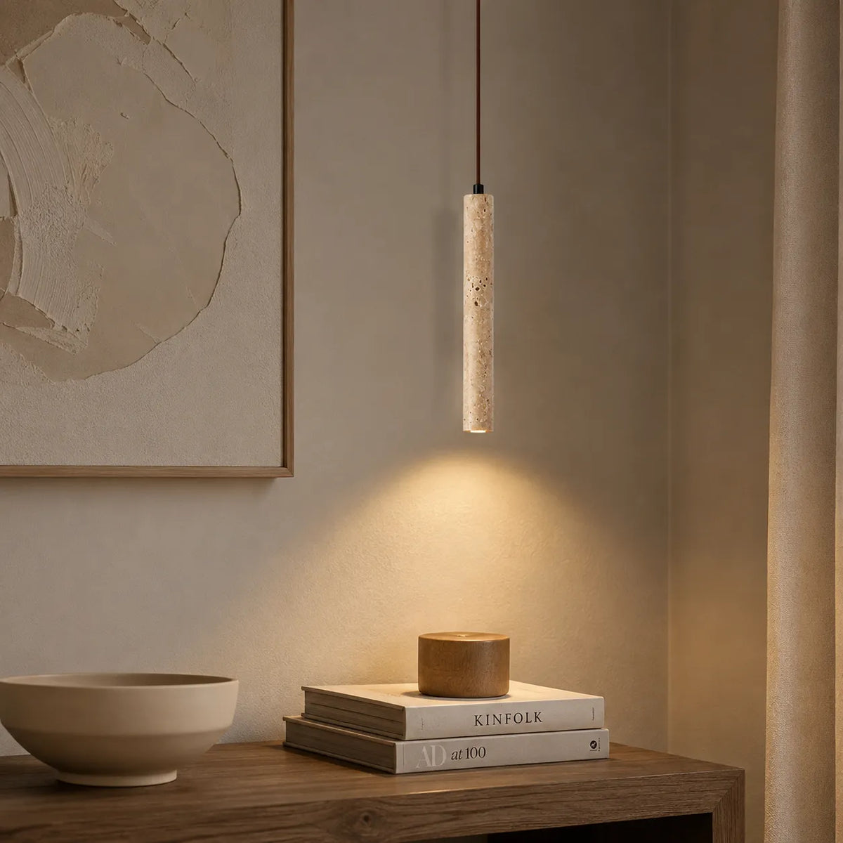 Ariis Minimalist Travertine Linear LED Pendant Light