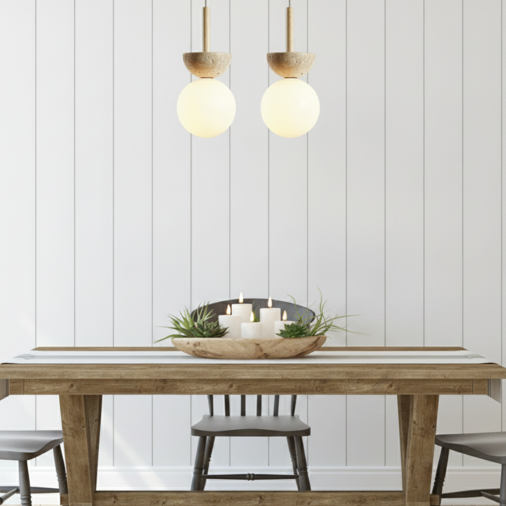 Jonas Minimalist Travertine LED Pendant Light