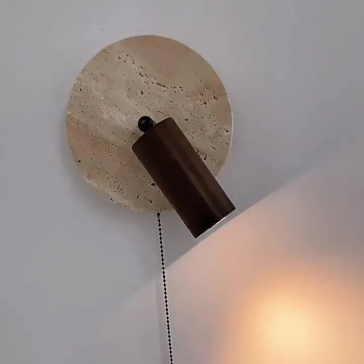 Nori Minimalist Travertine & Wood Adjustable Wall Light