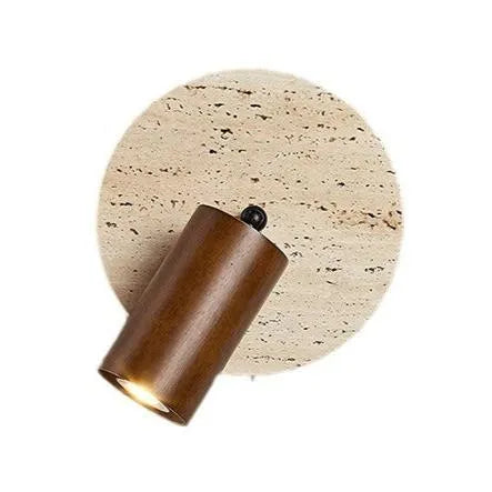 Nori Minimalist Travertine & Wood Adjustable Wall Light