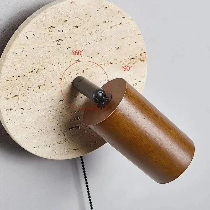 Nori Minimalist Travertine & Wood Adjustable Wall Light