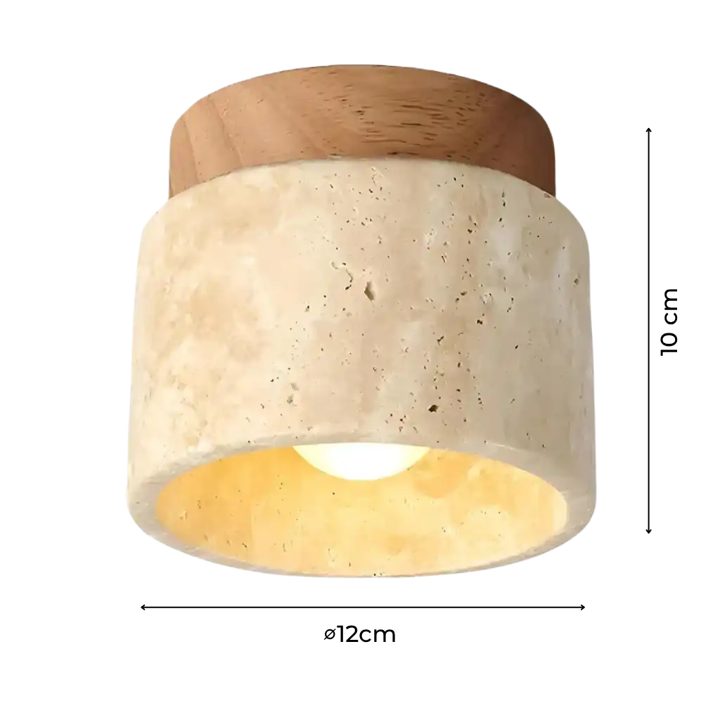 Travertine Cylinder Flush Mount Ceiling Light with Wood Accent