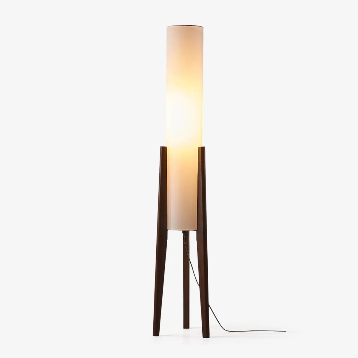 Heloise Modern Walnut Wood & Fabric Tripod Floor Lamp