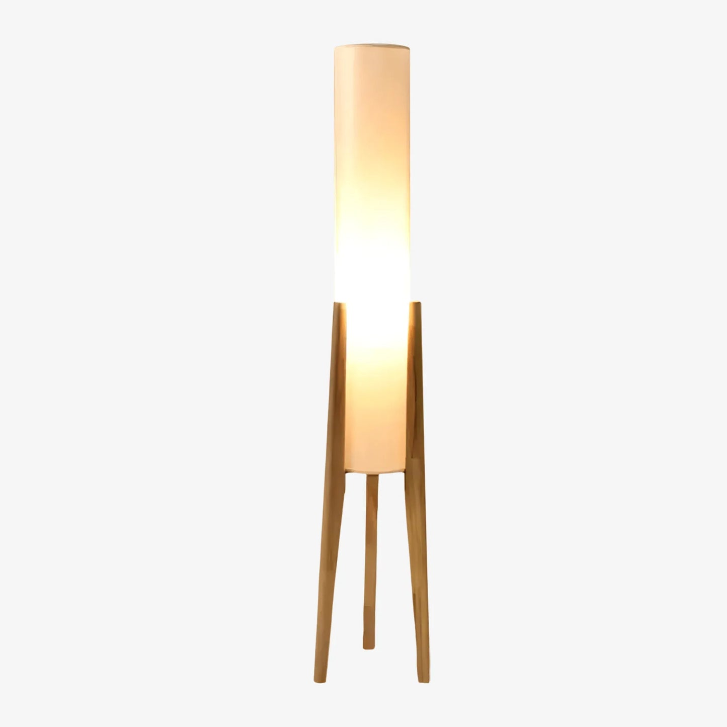 Tripod Walnut Wood Fabric Floor Lamp