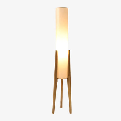 Tripod Walnut Wood Fabric Floor Lamp
