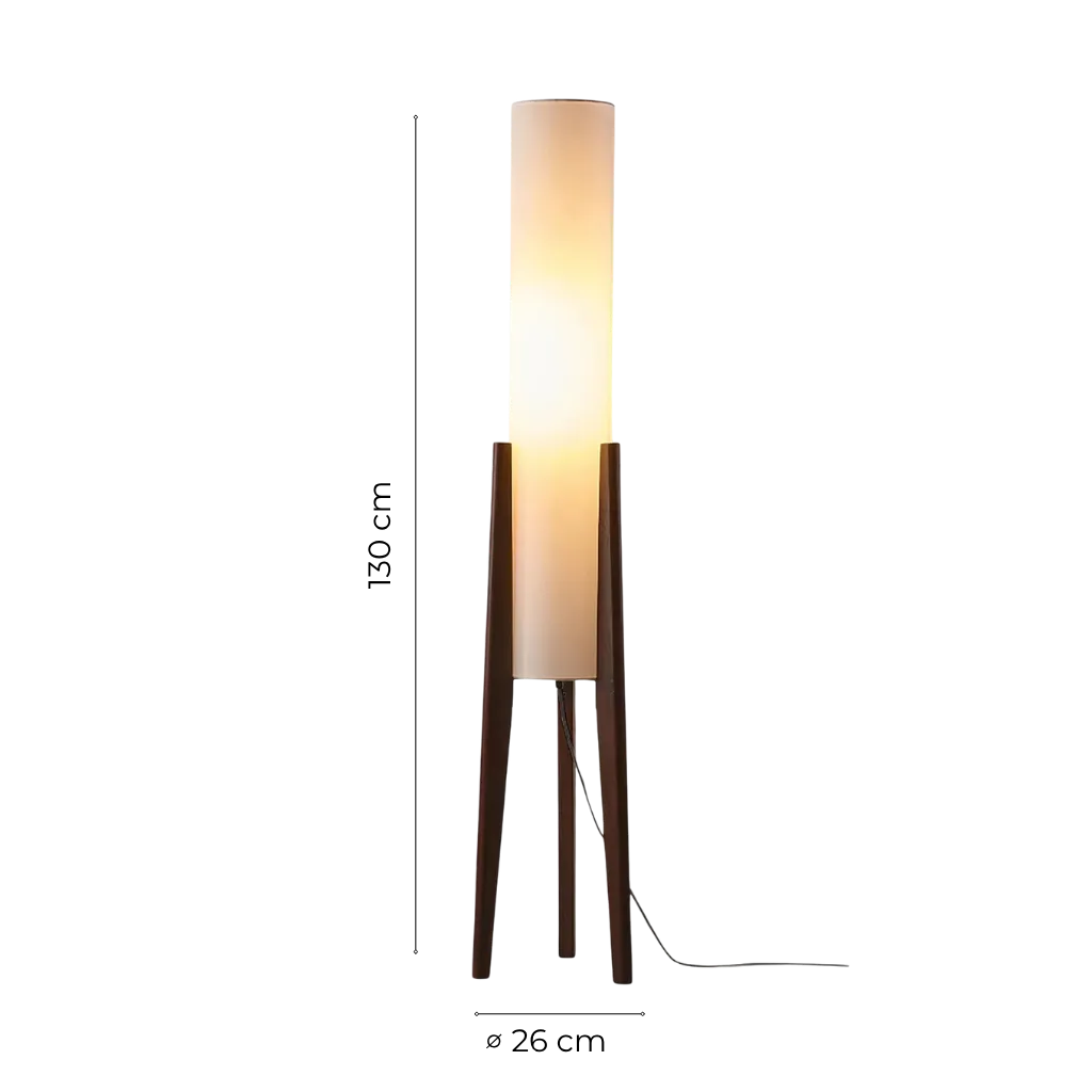 Tripod Walnut Wood Fabric Floor Lamp