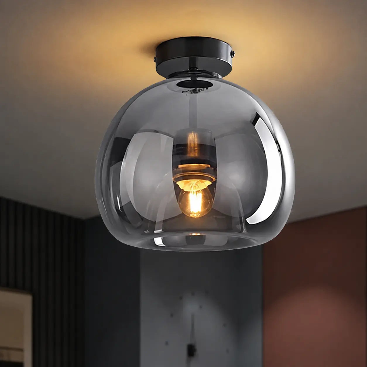Vianne 1-Light Retro Copper Glass Ceiling Light