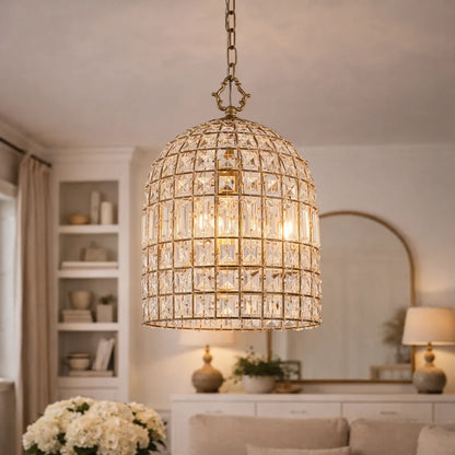 Vintage-Inspired Birdcage Pendant with Crystal Accents