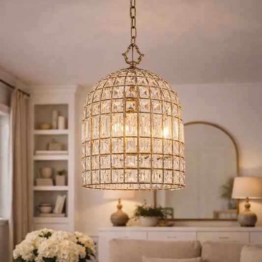 Vintage-Inspired Birdcage Pendant with Crystal Accents