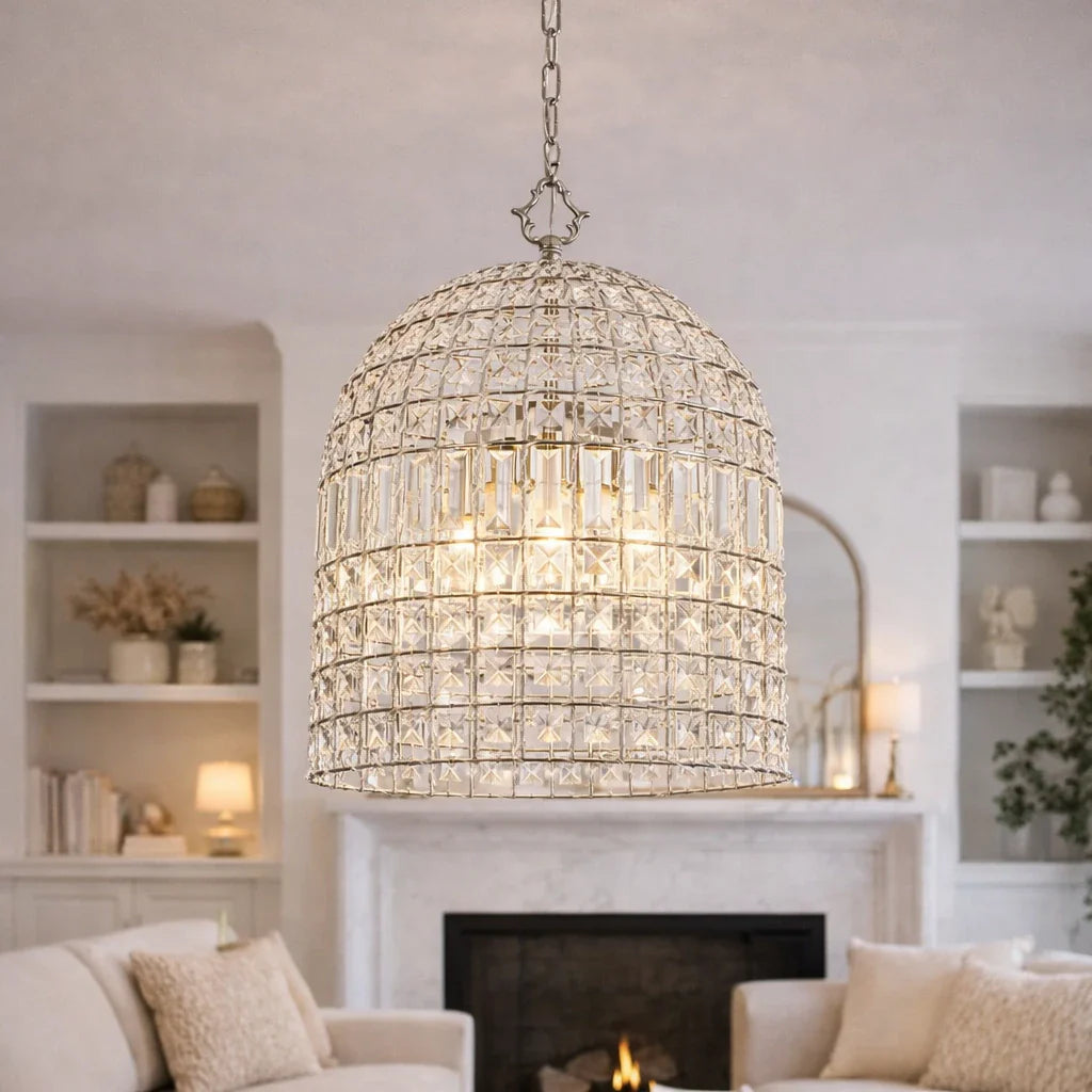 Vintage-Inspired Birdcage Pendant with Crystal Accents