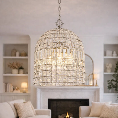 Vintage-Inspired Birdcage Pendant with Crystal Accents