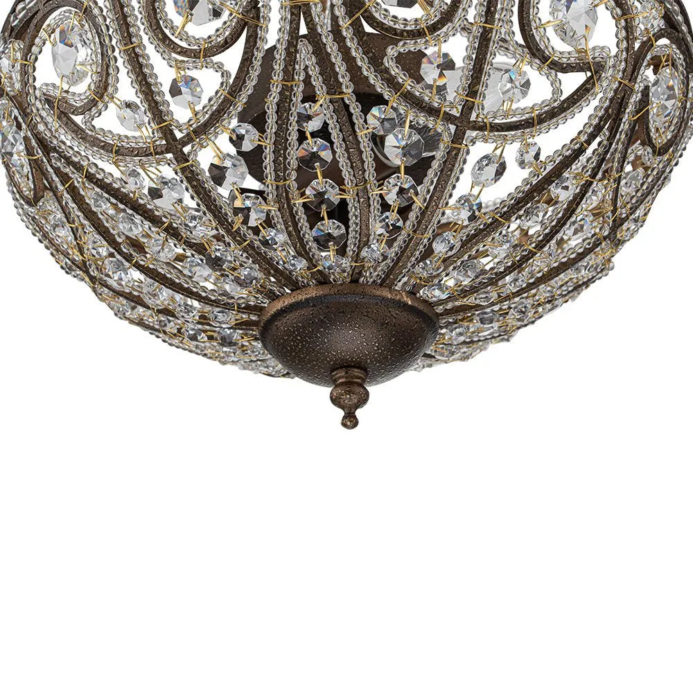Ilya Vintage 3-Light Crystal Bowl Semi-Flush Ceiling Light
