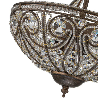 Vintage 3-Light Crystal Bowl Semi Flush Ceiling Fixture