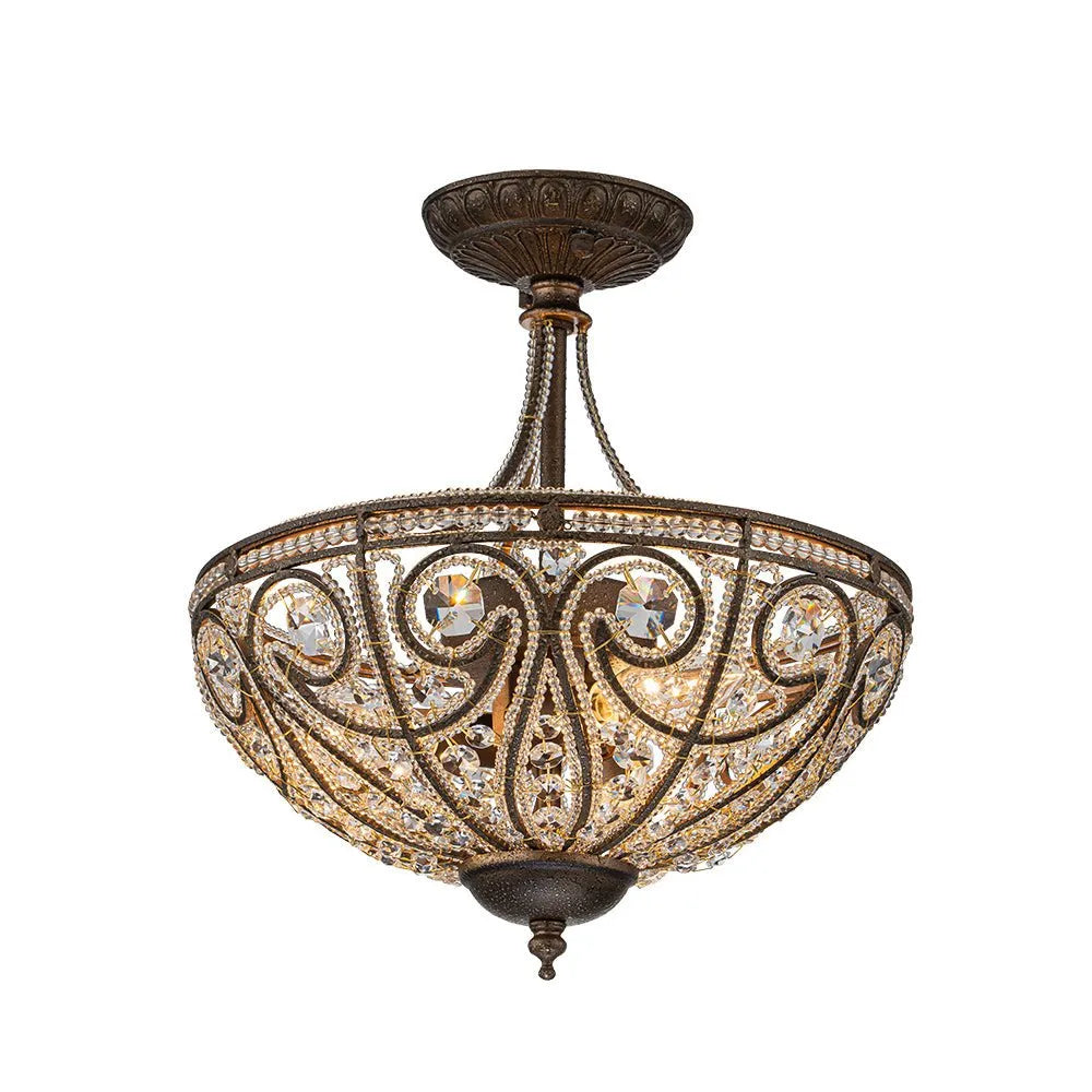 Ilya Vintage 3-Light Crystal Bowl Semi-Flush Ceiling Light