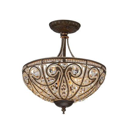 Vintage 3-Light Crystal Bowl Semi Flush Ceiling Fixture