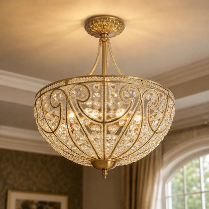 Vintage 3-Light Crystal Bowl Semi Flush Ceiling Fixture
