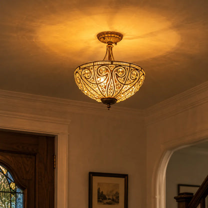 Vintage 3-Light Crystal Bowl Semi Flush Ceiling Fixture