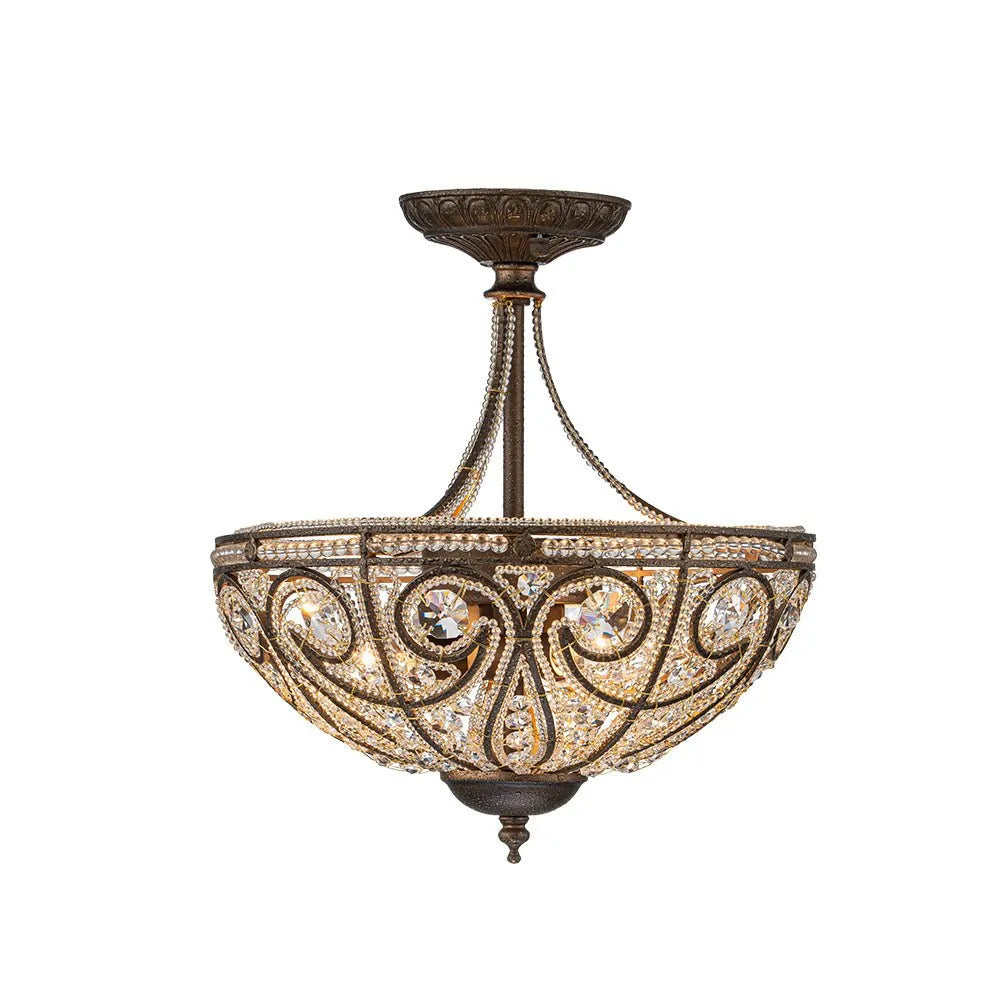 Vintage 3-Light Crystal Bowl Semi Flush Ceiling Fixture