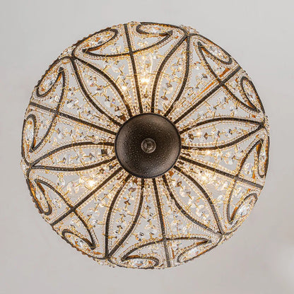 Vintage 3-Light Crystal Bowl Semi Flush Ceiling Fixture