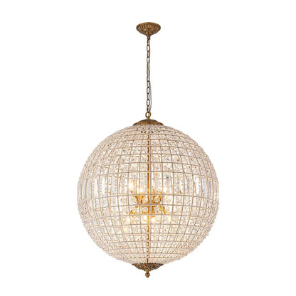 Vintage Antiqued Globe Crystal Chandelier Light