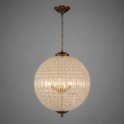 Vintage Antiqued Globe Crystal Chandelier Light