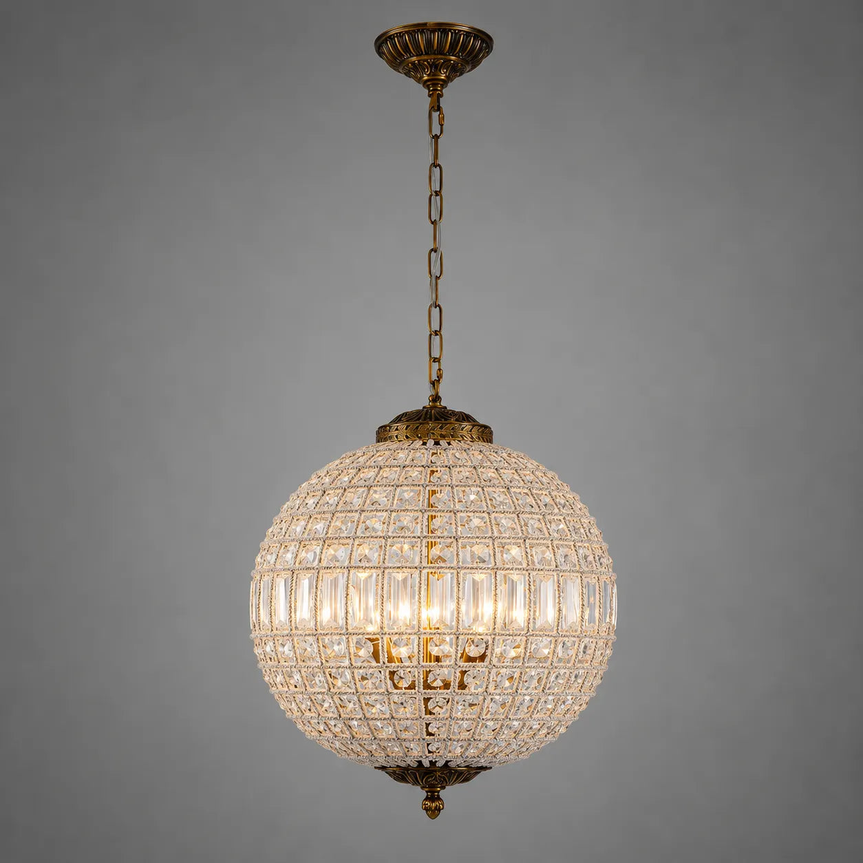 Vintage Antiqued Globe Crystal Chandelier Light
