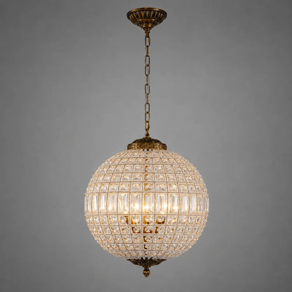 Vintage Antiqued Globe Crystal Chandelier Light