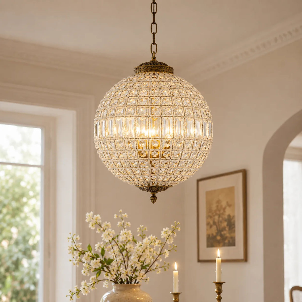 Vera Vintage Faceted Crystal Globe Chandelier