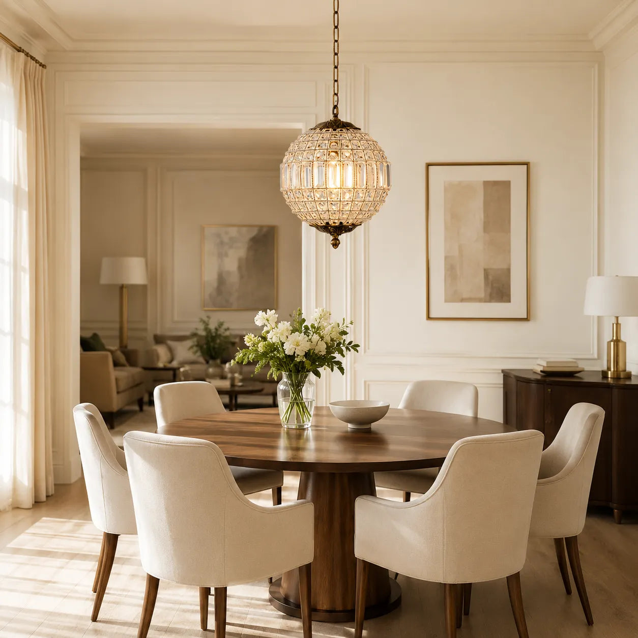 Vintage Antiqued Globe Crystal Chandelier Light