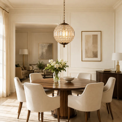 Vintage Antiqued Globe Crystal Chandelier Light