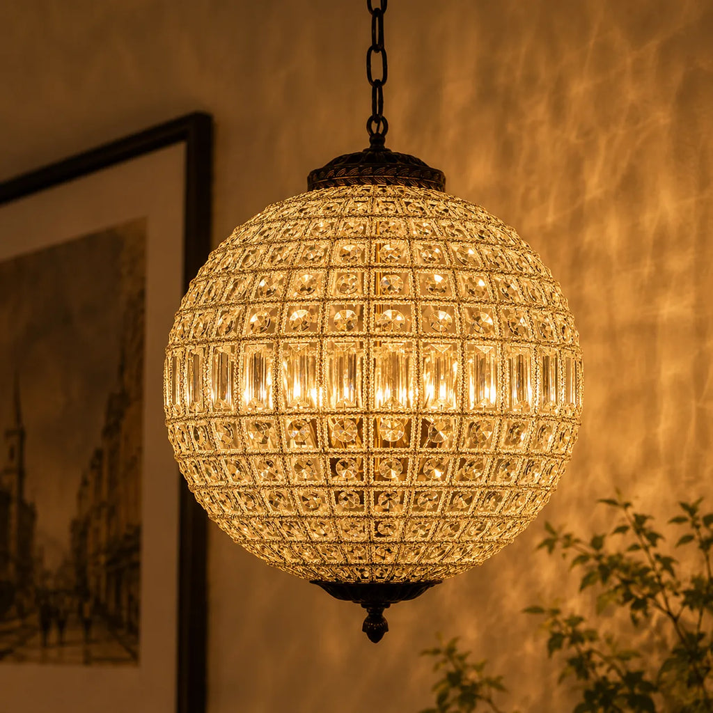 Vera Vintage Faceted Crystal Globe Chandelier