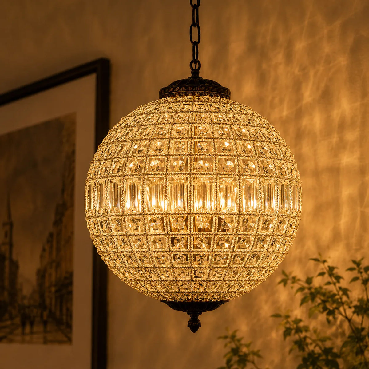 Vera Vintage Faceted Crystal Globe Chandelier
