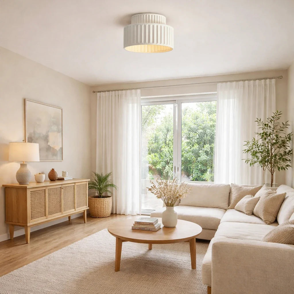 Vintage Cream Drum Semi-Flush Ceiling Light
