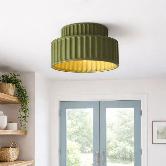 Vintage Cream Drum Semi-Flush Ceiling Light