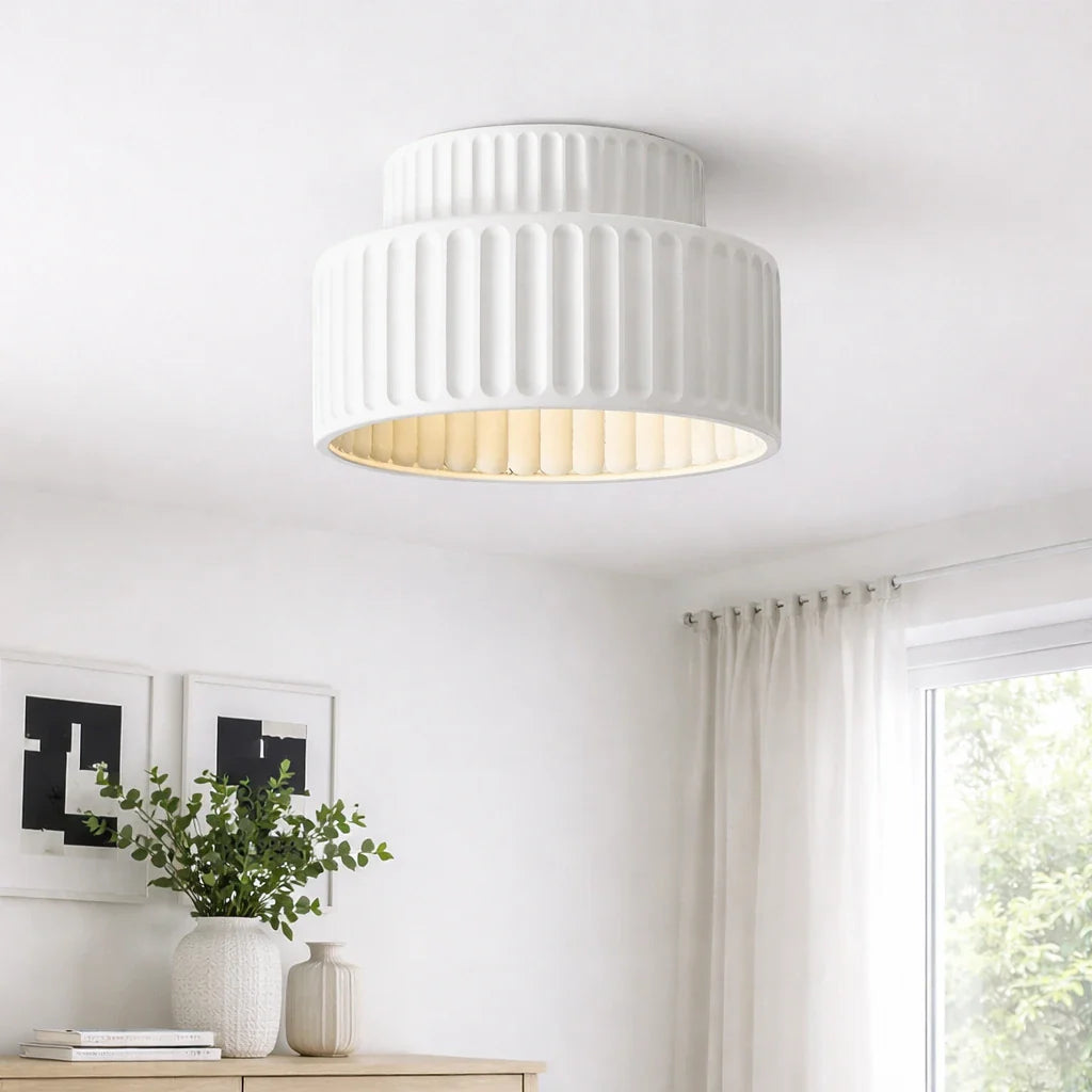 Vintage Cream Drum Semi-Flush Ceiling Light