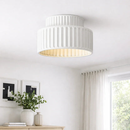 Vintage Cream Drum Semi-Flush Ceiling Light