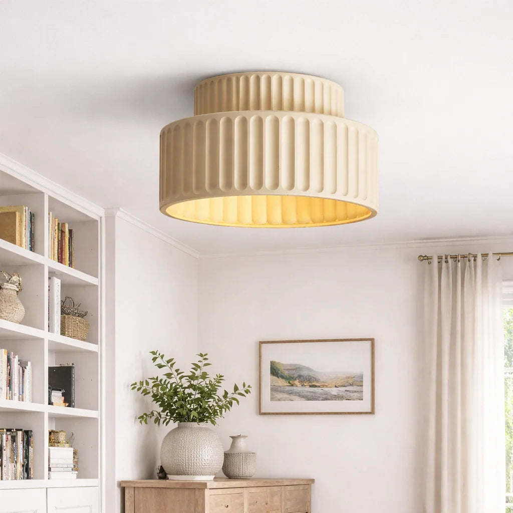 Vintage Cream Drum Semi-Flush Ceiling Light