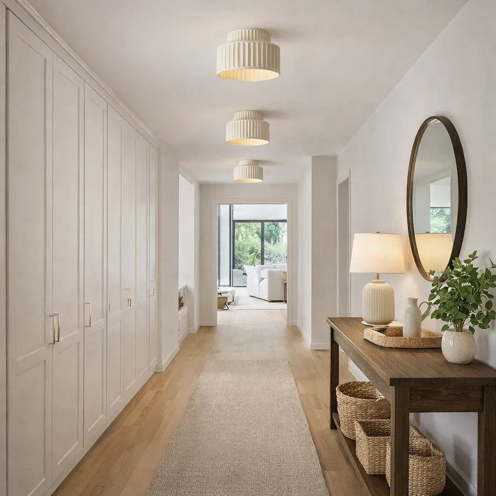 Vintage Cream Drum Semi-Flush Ceiling Light