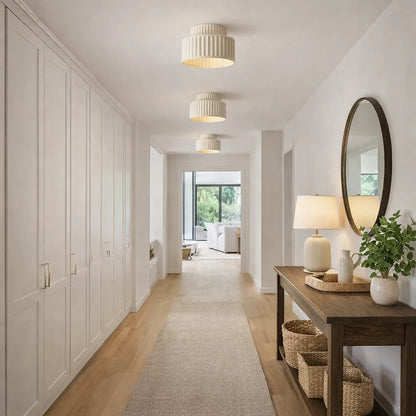 Vintage Cream Drum Semi-Flush Ceiling Light