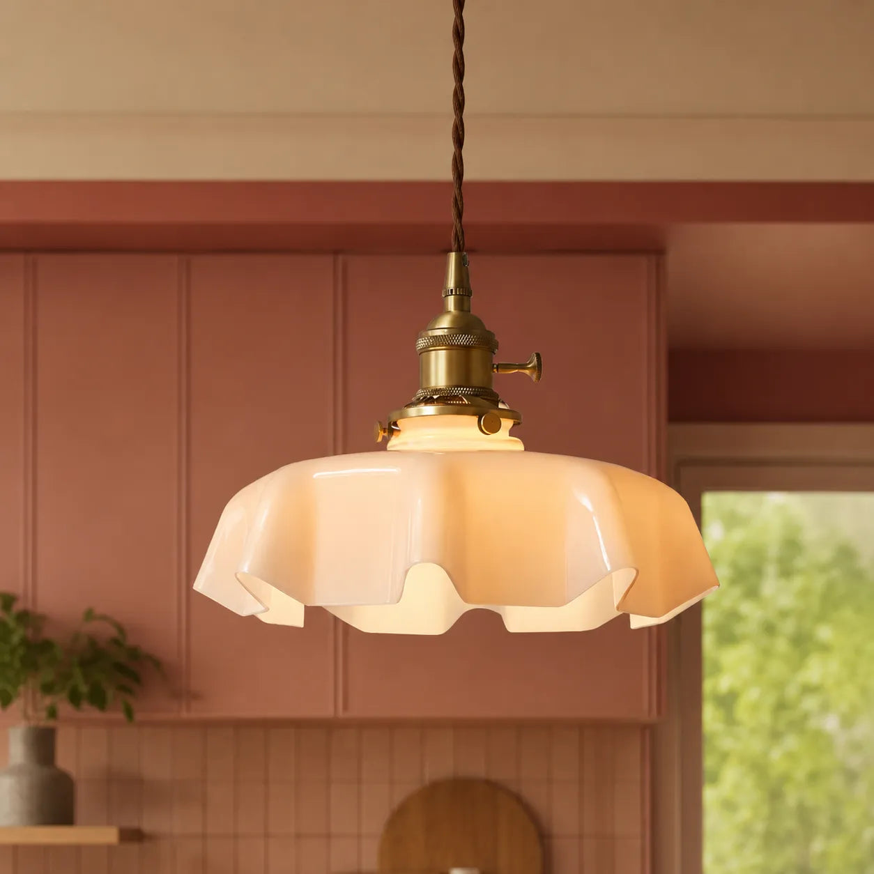 Vintage Cream Glass Flower Pendant Light